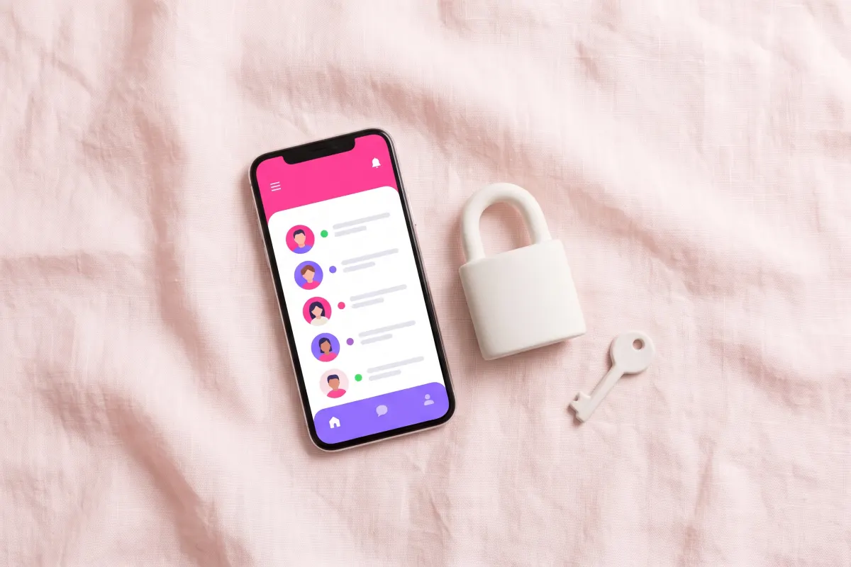 Phone with a clean follower list next to a white padlock and a key lying apart: Peekd works without your Instagram password