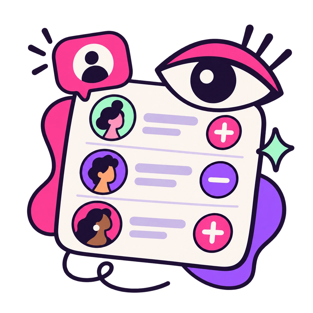 Illustration of new follows and unfollows in an activity feed