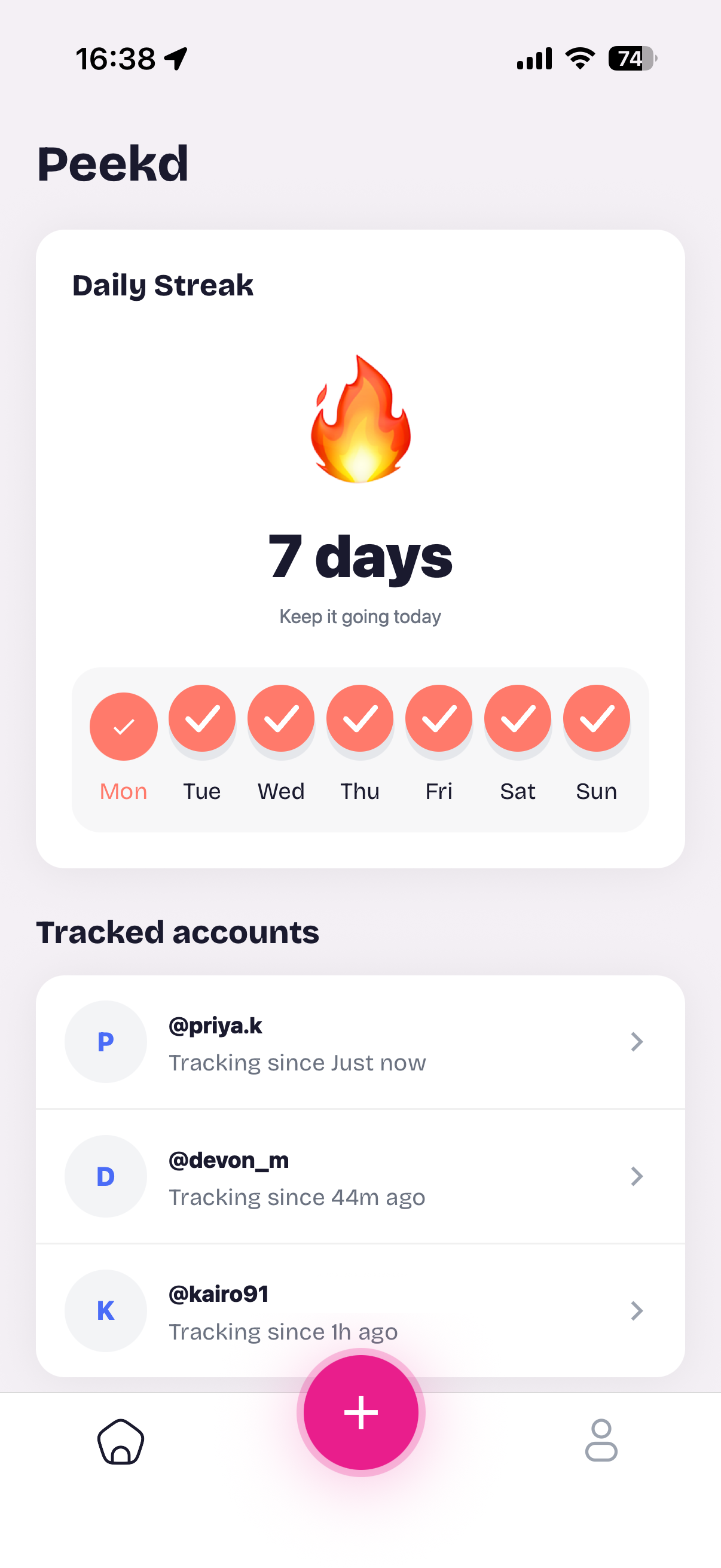Peekd app screenshot